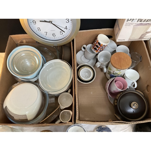 12 - 3 BOXES OF KITCHENWARE TO INCLUDE SCALES, PYREX ETC