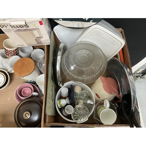 12 - 3 BOXES OF KITCHENWARE TO INCLUDE SCALES, PYREX ETC