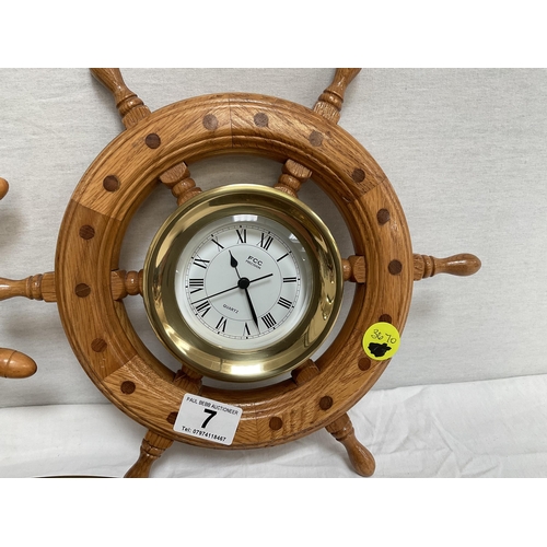 7 - SHIPS WHEEL CLOCK, SHIPS WHEEL BAROMETER BRASS PLAQUE