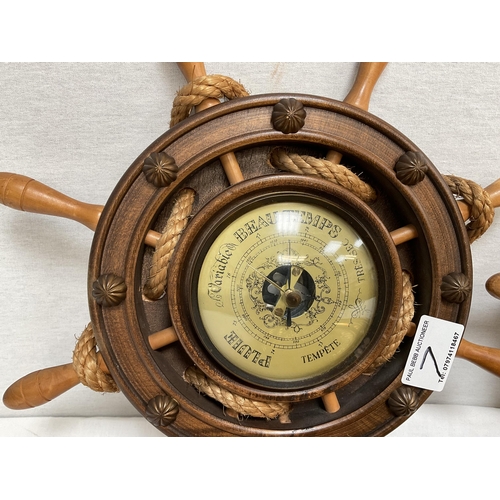 7 - SHIPS WHEEL CLOCK, SHIPS WHEEL BAROMETER BRASS PLAQUE