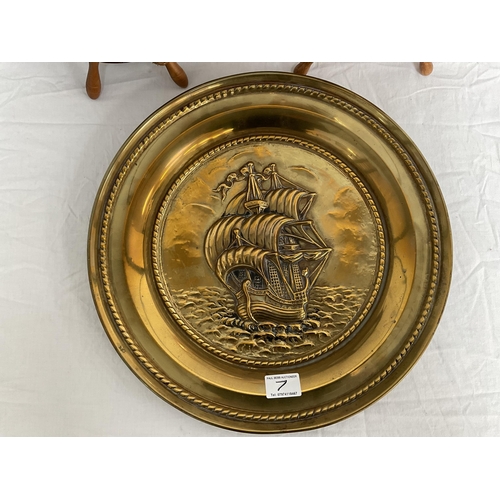 7 - SHIPS WHEEL CLOCK, SHIPS WHEEL BAROMETER BRASS PLAQUE