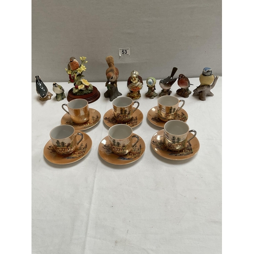 53 - 6 ORIENTAL CUPS & SAUCERS AND QTY CHINA BIRDS TO INCLUDE BESWICK ETC - A/F