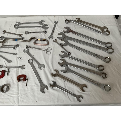 11 - BOX OF SPANNERS AND G CLAMPS