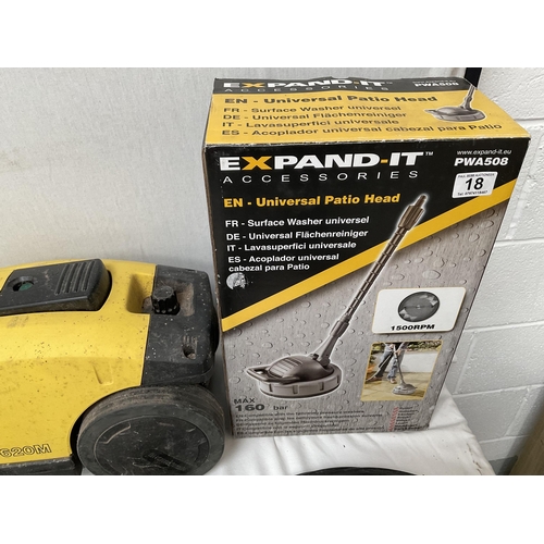 18 - KARCHER PRESSURE WASHER C/W LANCE AND PATIO CLEANER W/O