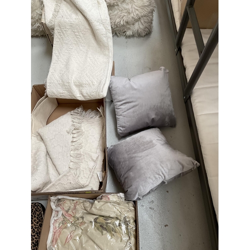 47 - 2 BOXES OF CUSHIONS, 2 CARPETS ETC