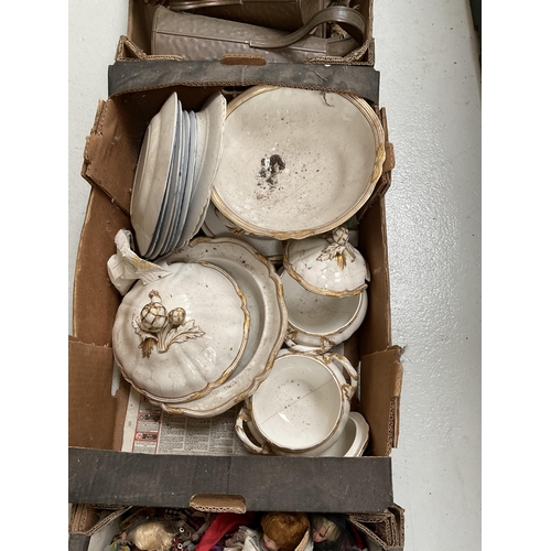 48 - 7 BOXES OF CHINA ETC TO INCLUDE METALWARE, HORNSEA ITEMS ETC