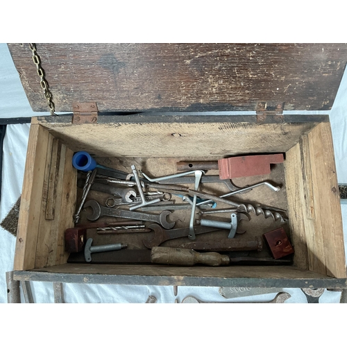 50 - VICTORIAN TOOL BOX AND TOOLS TO INCLUDE SOME ENGINEERS TOOLS - 18