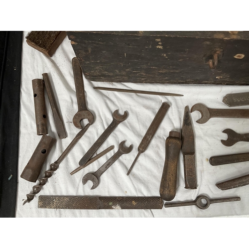 50 - VICTORIAN TOOL BOX AND TOOLS TO INCLUDE SOME ENGINEERS TOOLS - 18