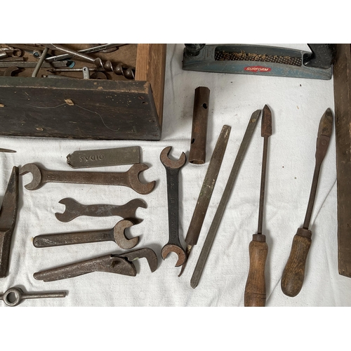 50 - VICTORIAN TOOL BOX AND TOOLS TO INCLUDE SOME ENGINEERS TOOLS - 18