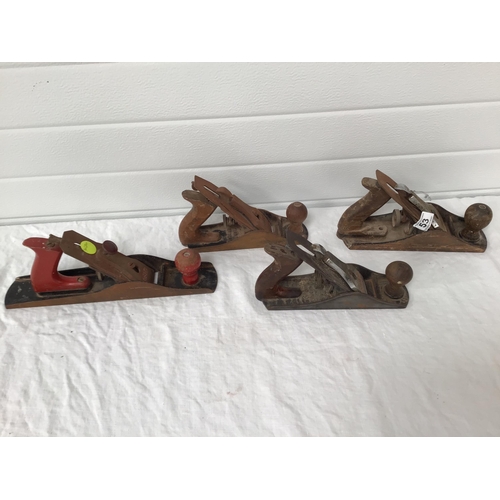 53 - 4 VINTAGE WOOD PLANES TO INCLUDE 2 STANLEY EXAMPLES