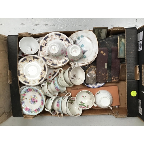 61 - 3 BOXES OF CHINA ETC TO INCLUDE VINTAGE TAPS ETC