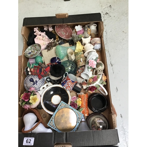 62 - 3 BOXES OF CHINA & METALWARE TO INCLUDE MICRO MOSIAC PHOTO FRAME ETC