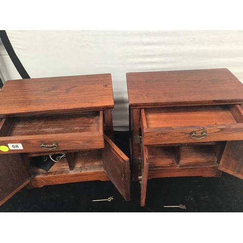 68 - PAIR OF MAHOGANY CHINESE STYLE CABINETS WITH SINGLE DRAWER AND 2 DOORS OF SMALL PROPORTIONS 16