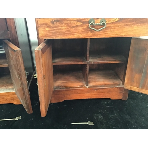 68 - PAIR OF MAHOGANY CHINESE STYLE CABINETS WITH SINGLE DRAWER AND 2 DOORS OF SMALL PROPORTIONS 16