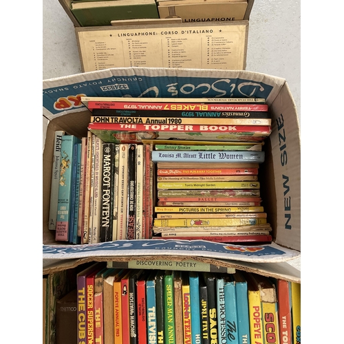 77 - 2 BOXES OF CHILDRENS BOOKS AND 2 CASES OF VINTAGE BOOKS