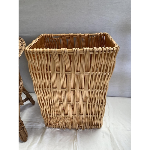 1 - VINTAGE CHILDS CHAIR, PINE BAR STOOL, REPRODUCTION WINE TABLE, WICKER BASKET & CHILDS CHAIR