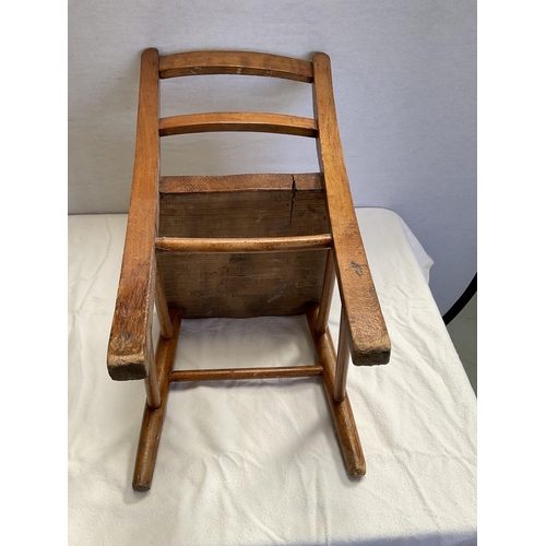 1 - VINTAGE CHILDS CHAIR, PINE BAR STOOL, REPRODUCTION WINE TABLE, WICKER BASKET & CHILDS CHAIR