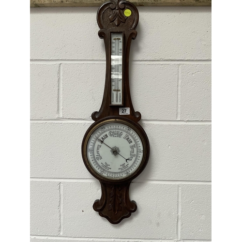 27 - CARVED OAK WALL BAROMETER -L32