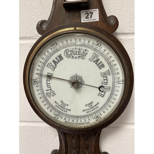 27 - CARVED OAK WALL BAROMETER -L32