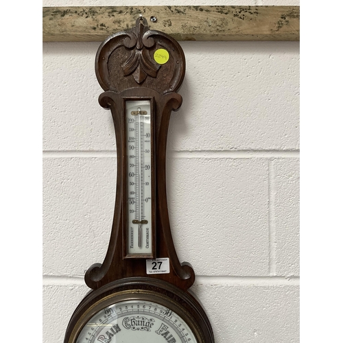 27 - CARVED OAK WALL BAROMETER -L32