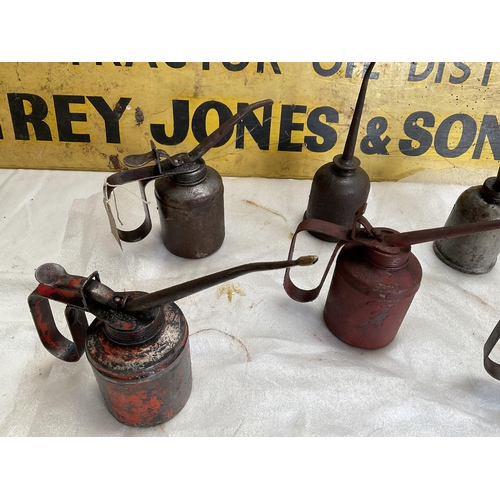 30 - COLLECTION OF VINTAGE OIL CANS, HUMPHREY JONES WOODEN SIGN 60