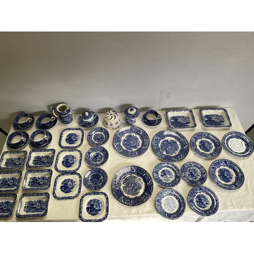 36 - BOX OF VICTORIAN BLUE & WHITE CHINA - GEORGE JONES ETC - APPROX 40 PIECES