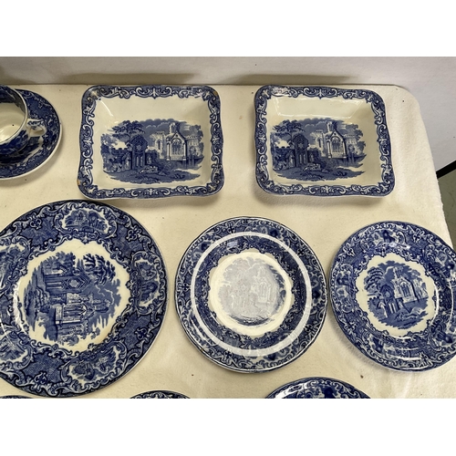 36 - BOX OF VICTORIAN BLUE & WHITE CHINA - GEORGE JONES ETC - APPROX 40 PIECES