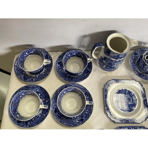 36 - BOX OF VICTORIAN BLUE & WHITE CHINA - GEORGE JONES ETC - APPROX 40 PIECES