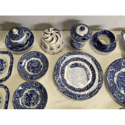 36 - BOX OF VICTORIAN BLUE & WHITE CHINA - GEORGE JONES ETC - APPROX 40 PIECES