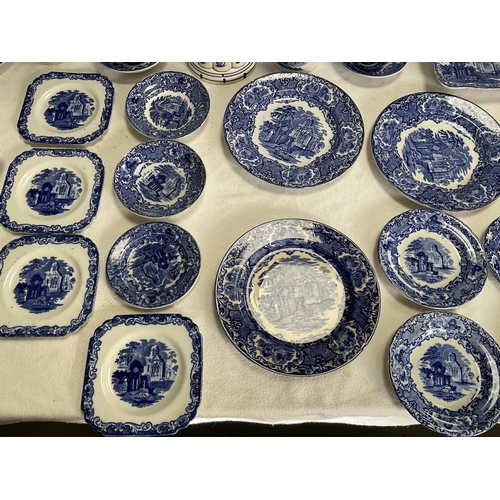 36 - BOX OF VICTORIAN BLUE & WHITE CHINA - GEORGE JONES ETC - APPROX 40 PIECES