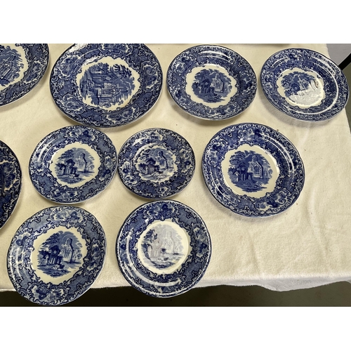 36 - BOX OF VICTORIAN BLUE & WHITE CHINA - GEORGE JONES ETC - APPROX 40 PIECES