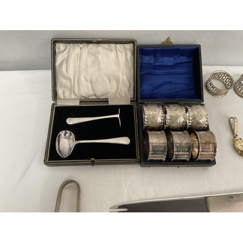 37 - QTY OF VINTAGE CUTLERY, SERVIETTE RINGS AND CHRISTENING SET