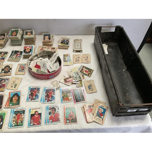 39 - BOX OF PLAYING CARDS, VINTAGE FOOTBALL CARDS, CIGARETTE CARDS ETC