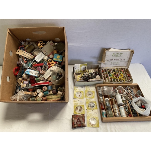 4 - BOX OF SEWING COTTONS AND BOX OF JEWELLERY CRAFT ITEMS - BEADS ETC