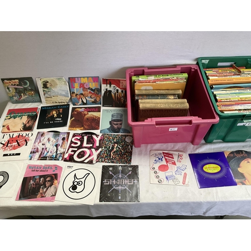 41 - 2 CRATES OF VINTAGE CHILDRENS BOOKS, RECORDS ETC