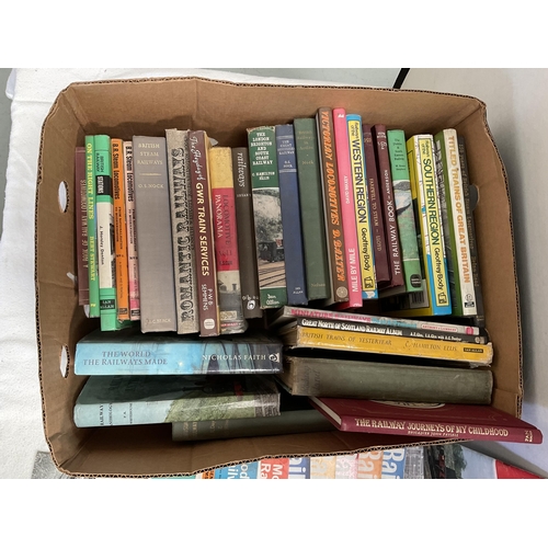 5 - BOX OF RAILWAY BOOKS AND CRATE OF RAILWAY MAGAZINES