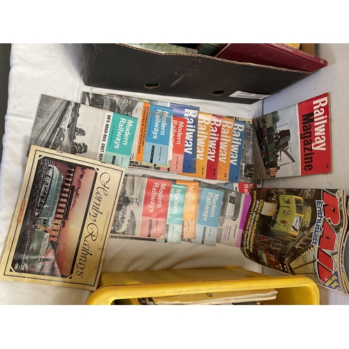 5 - BOX OF RAILWAY BOOKS AND CRATE OF RAILWAY MAGAZINES