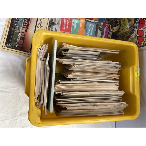 5 - BOX OF RAILWAY BOOKS AND CRATE OF RAILWAY MAGAZINES