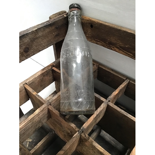 66 - WOODEN BEER CRATE AND BOTTLES - T SOUTHAM & SONS SHREWSBURY