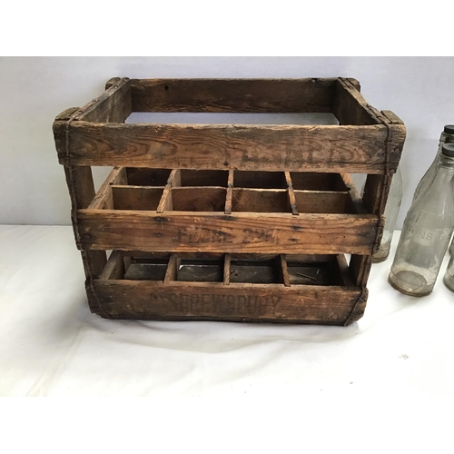 66 - WOODEN BEER CRATE AND BOTTLES - T SOUTHAM & SONS SHREWSBURY