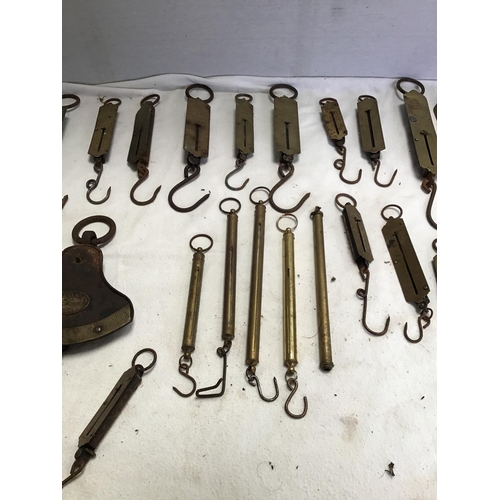 77 - CRATE OF BRASS SCALES TO INCLUDE SALTER EXAMPLES ETC