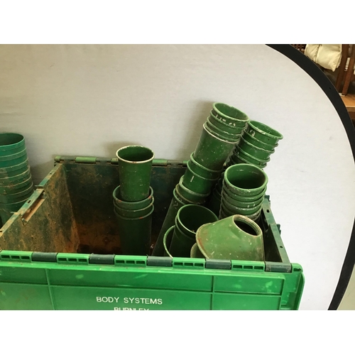 80 - CRATE OF VINTAGE METAL FLOWER EXHIBITORS SHOW VASES