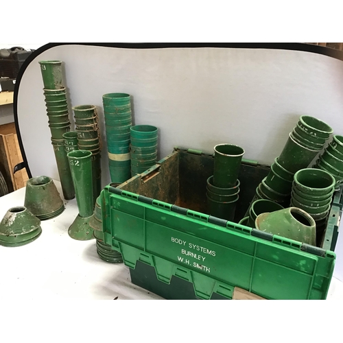 80 - CRATE OF VINTAGE METAL FLOWER EXHIBITORS SHOW VASES