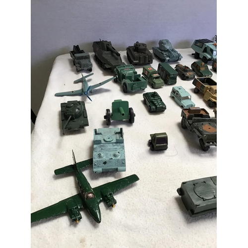 82 - CRATE OF MILITARY VEHICLES TO INCLUDE DINKY ETC, FIGURES