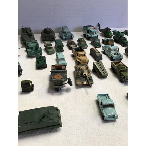 82 - CRATE OF MILITARY VEHICLES TO INCLUDE DINKY ETC, FIGURES