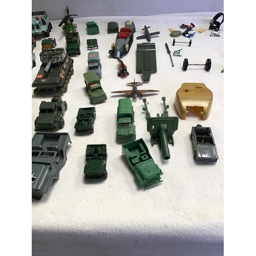 82 - CRATE OF MILITARY VEHICLES TO INCLUDE DINKY ETC, FIGURES