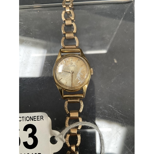 163 - LADIES OMEGA 18K CASED WITH 9CT BRACELET STRAP  17 JEWEL LADIES WATCH -NUMBER ON CASE 388616 2510 AN... 