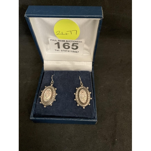 165 - PAIR OF SILVER AND GOLD VICTORIAN DECORATED EARRINGS