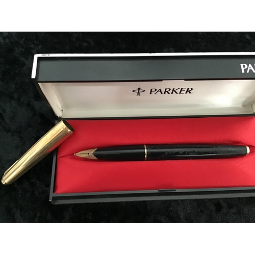 166 - 3 CASED PARKER PENS 1 WITH 14CT KNIB, AND 1 UNCASED SCHAEFFER PEN