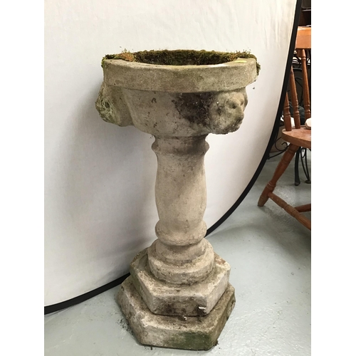 176 - GARDEN PEDESTAL BIRD BATH DECORATED WITH LIONS HEADS - H 30